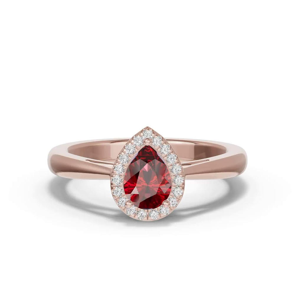 360 degree view of Pear Garnet Lab Diamond Halo Ring