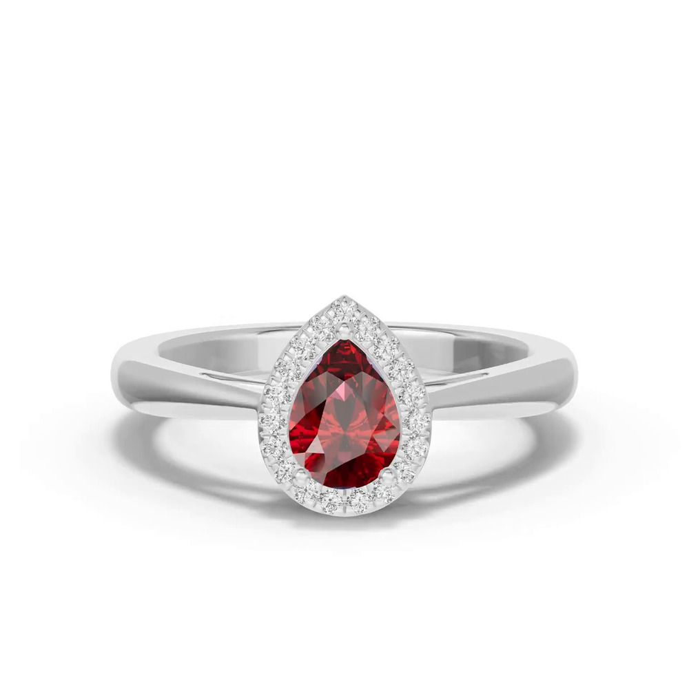 360 degree view of Pear Garnet Lab Diamond Halo Ring
