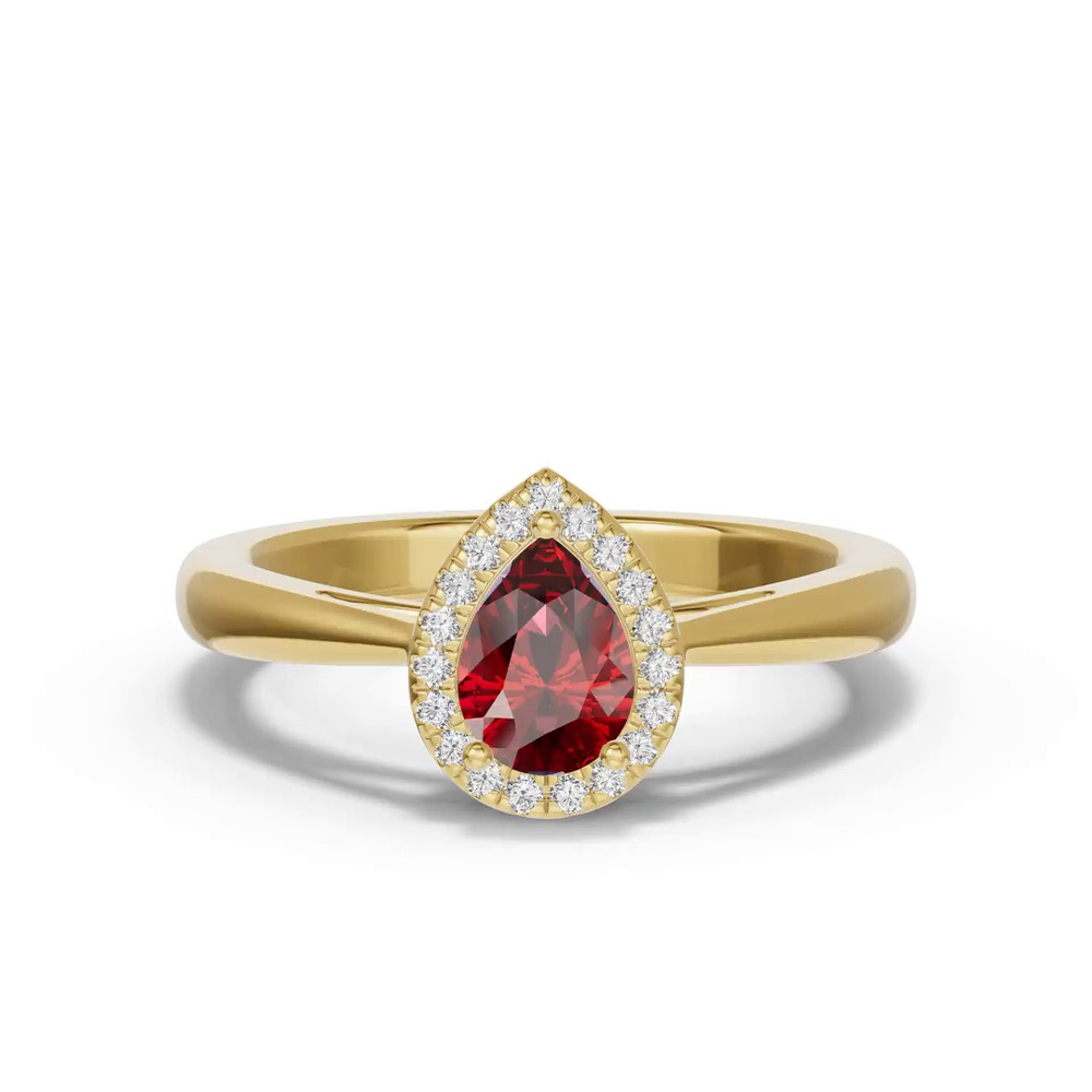 360 degree view of Pear Garnet Lab Diamond Halo Ring