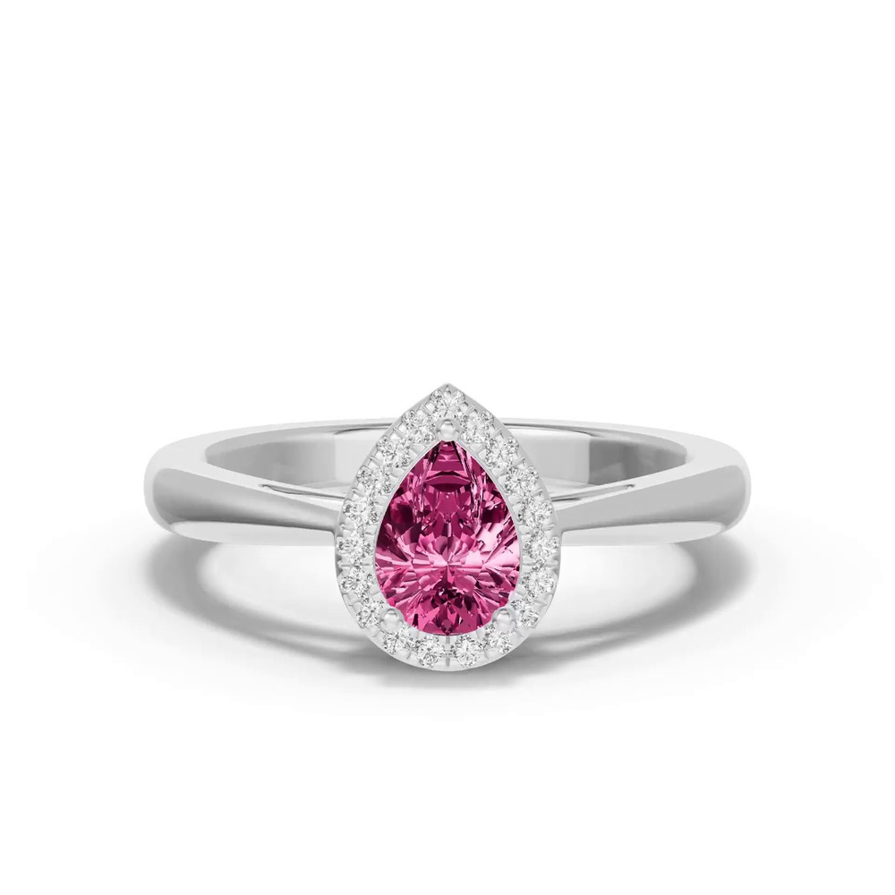360 degree view of Pear Pink Tourmaline Lab Diamond Halo Ring