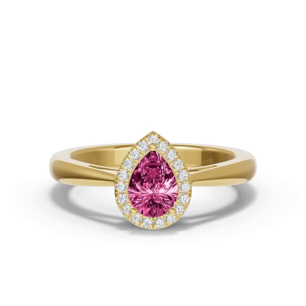 360 degree view of Pear Pink Tourmaline Lab Diamond Halo Ring