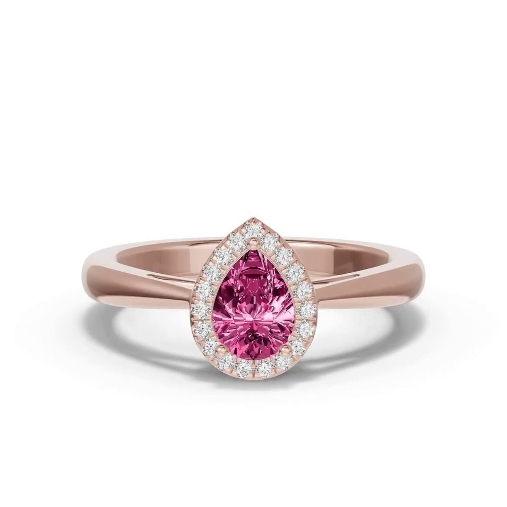 360 degree view of Pear Pink Tourmaline Lab Diamond Halo Ring