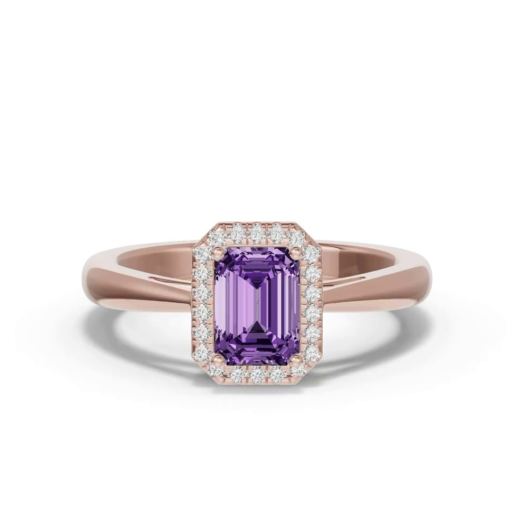 360 degree view of Emerald Amethyst Lab Diamond Halo Ring