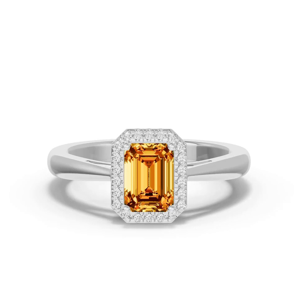 360 degree view of Emerald Citrine Lab Diamond Halo Ring