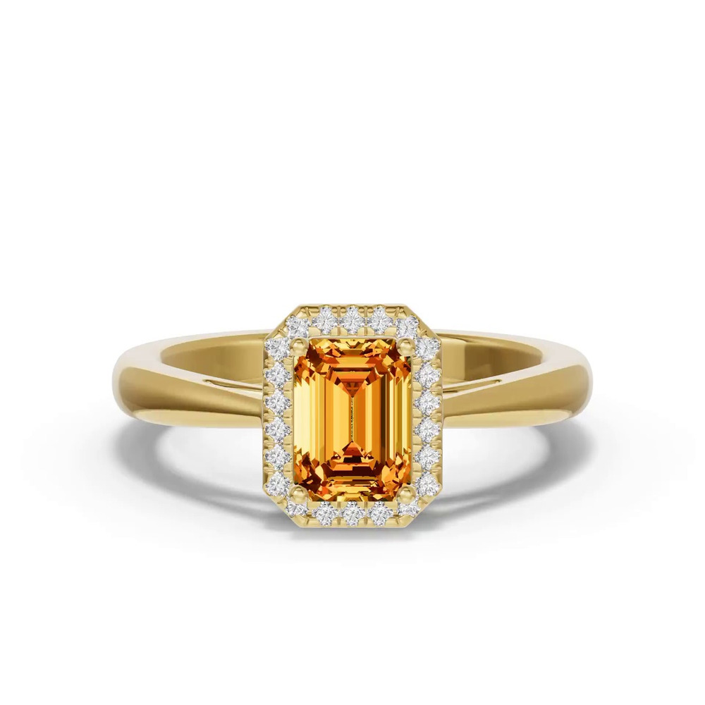 360 degree view of Emerald Citrine Lab Diamond Halo Ring