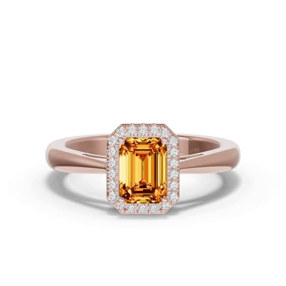360 degree view of Emerald Citrine Lab Diamond Halo Ring