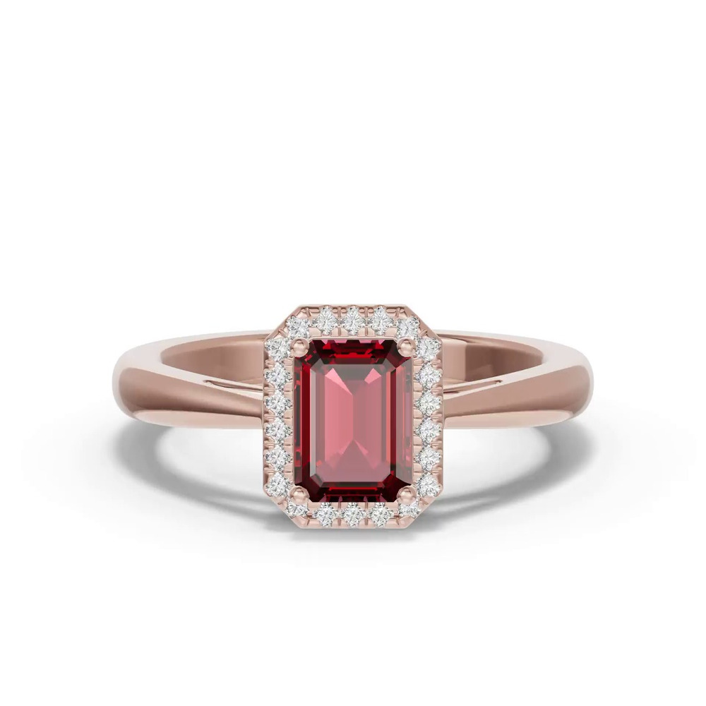 360 degree view of Emerald Garnet Lab Diamond Halo Ring