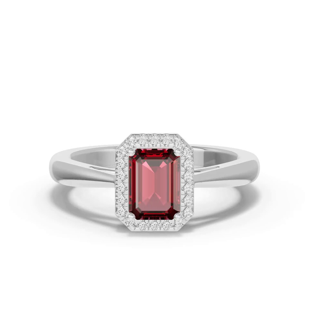 360 degree view of Emerald Garnet Lab Diamond Halo Ring