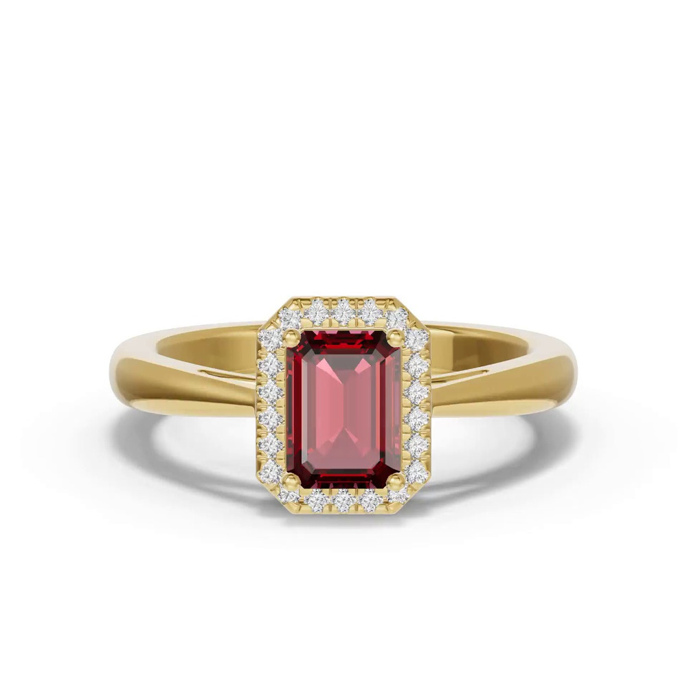 360 degree view of Emerald Garnet Lab Diamond Halo Ring