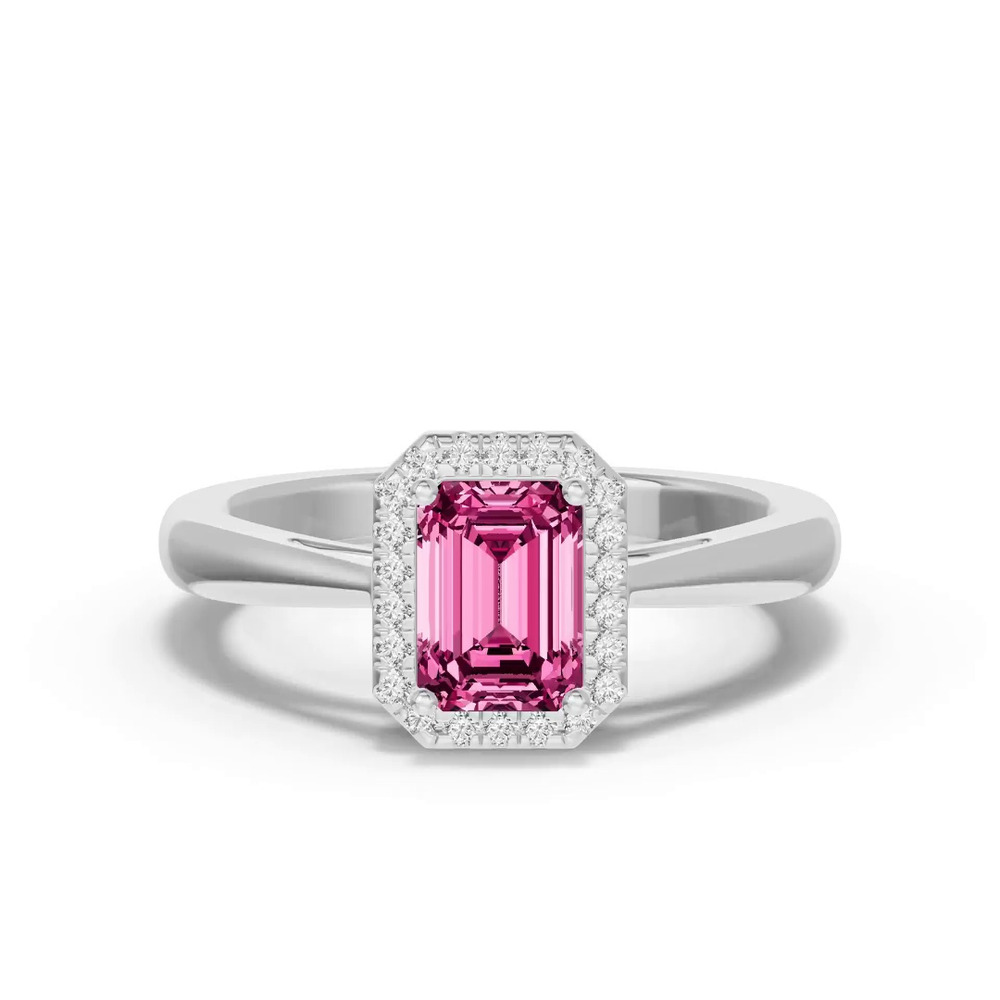 360 degree view of Emerald Pink Tourmaline Lab Diamond Halo Ring