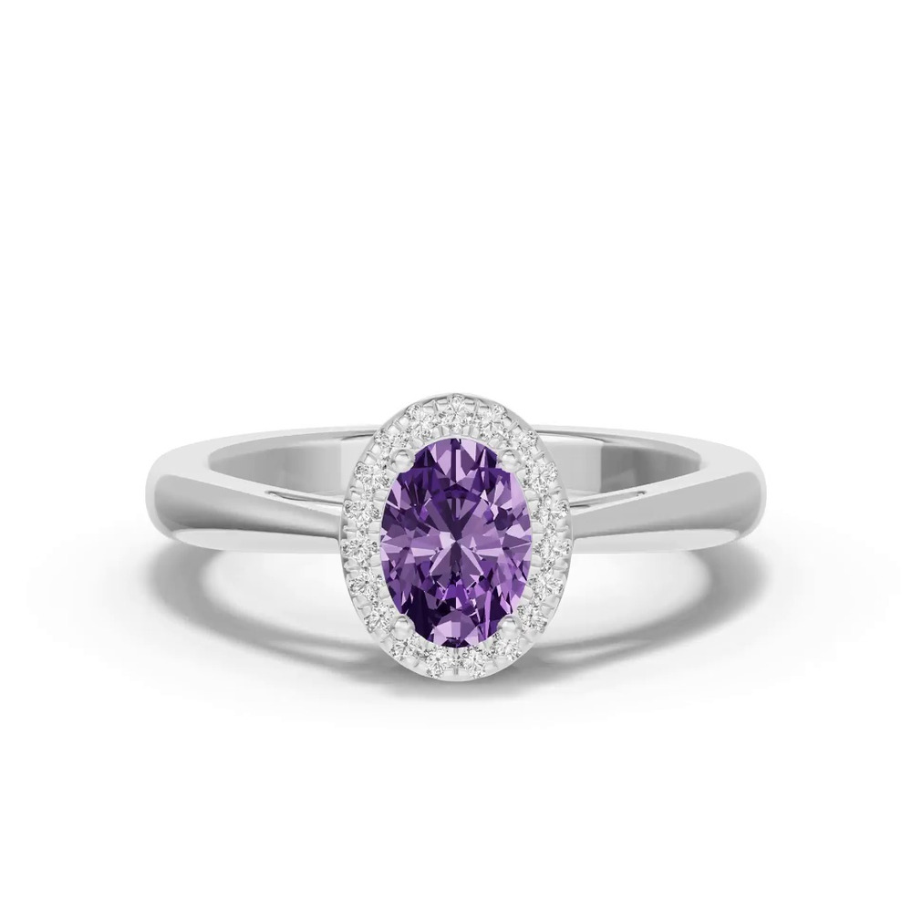 360 degree view of Oval Amethyst Lab Diamond Halo Ring