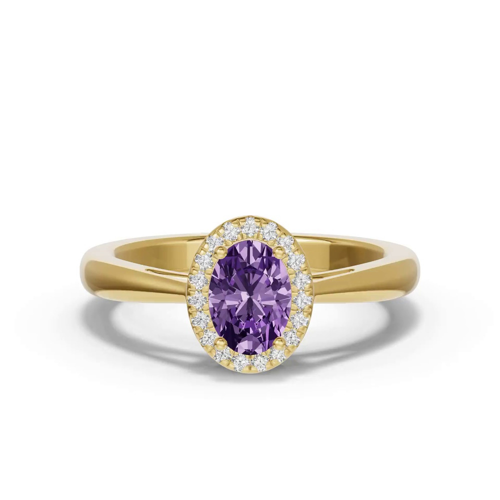 360 degree view of Oval Amethyst Lab Diamond Halo Ring