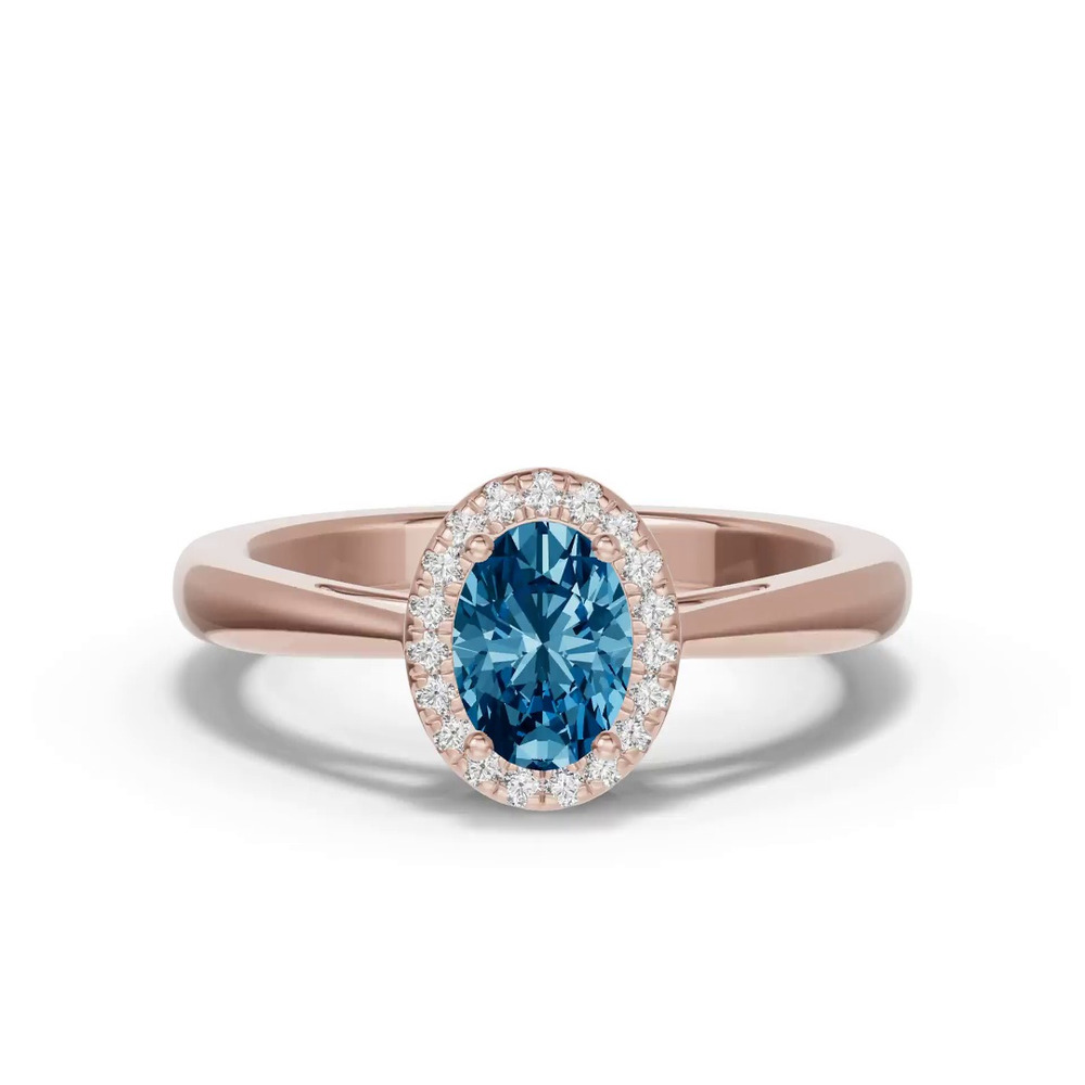 360 degree view of Oval Blue Topaz Lab Diamond Halo Ring