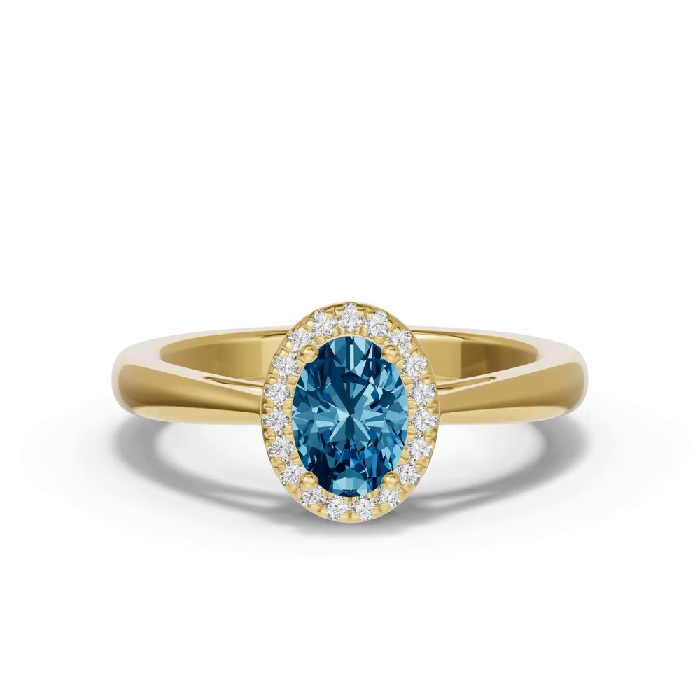 360 degree view of Oval Blue Topaz Lab Diamond Halo Ring