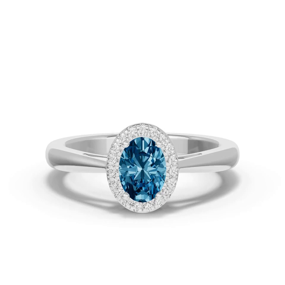 360 degree view of Oval Blue Topaz Lab Diamond Halo Ring