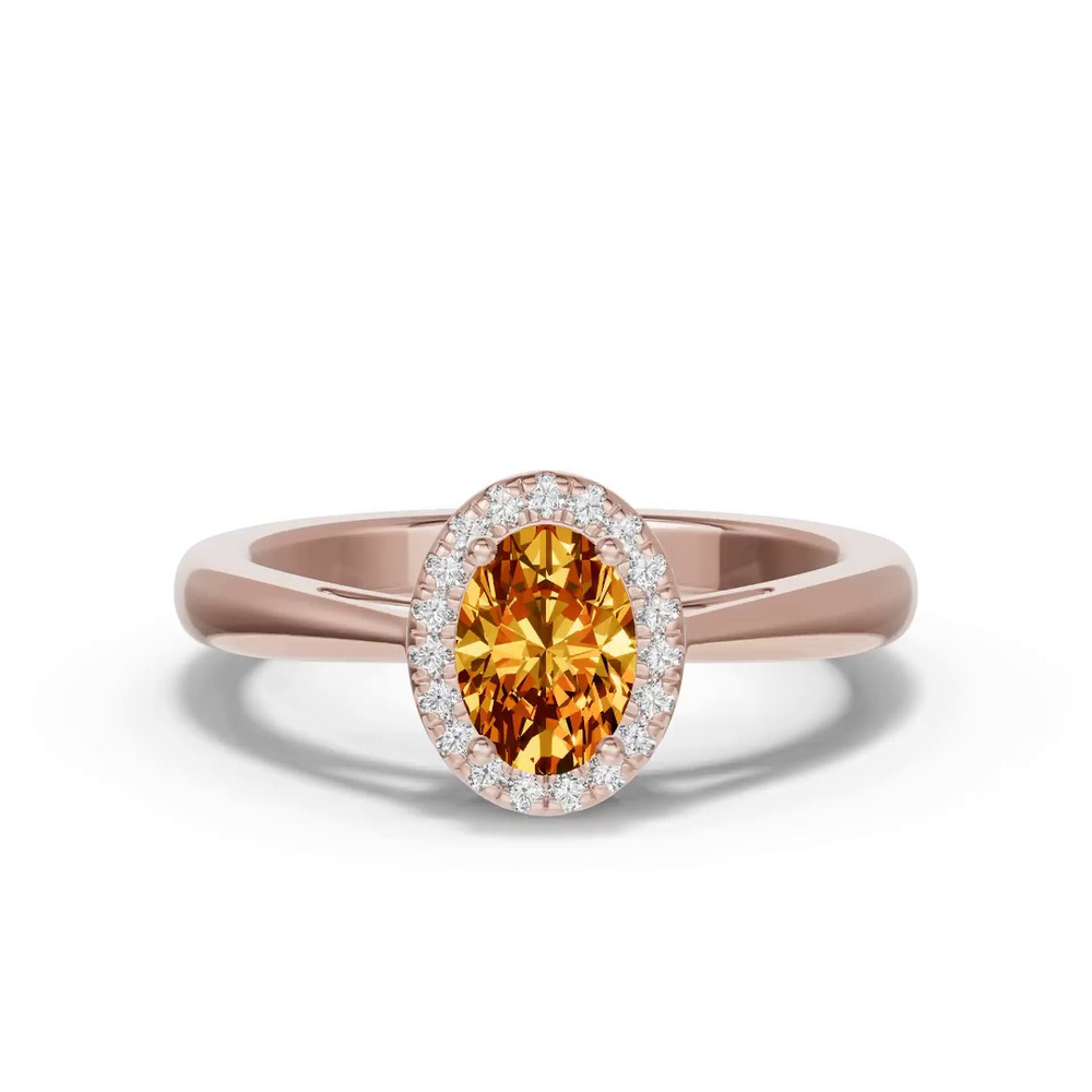 360 degree view of Oval Citrine Lab Diamond Halo Ring
