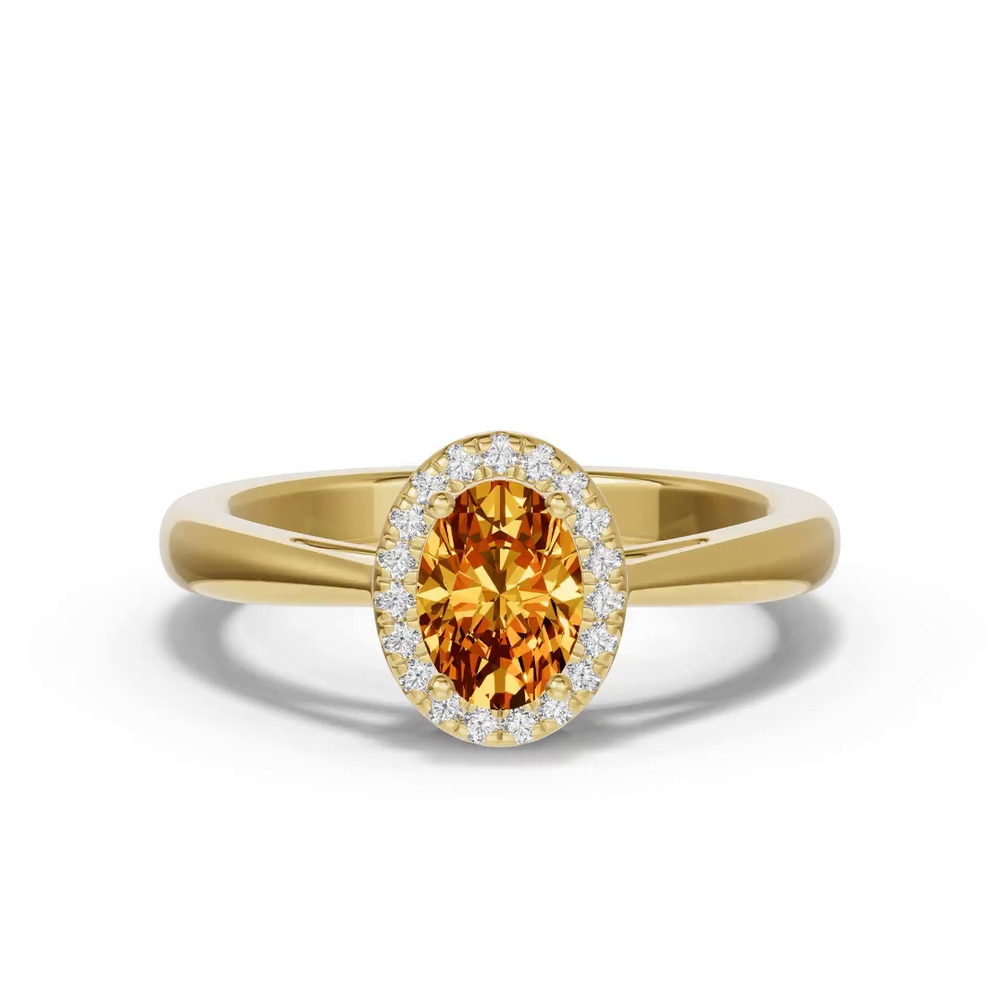 360 degree view of Oval Citrine Lab Diamond Halo Ring
