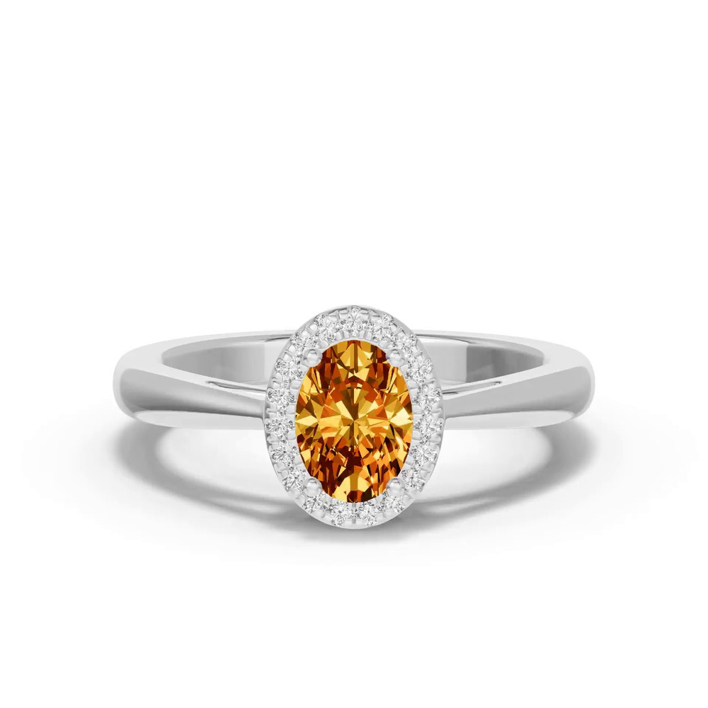 360 degree view of Oval Citrine Lab Diamond Halo Ring