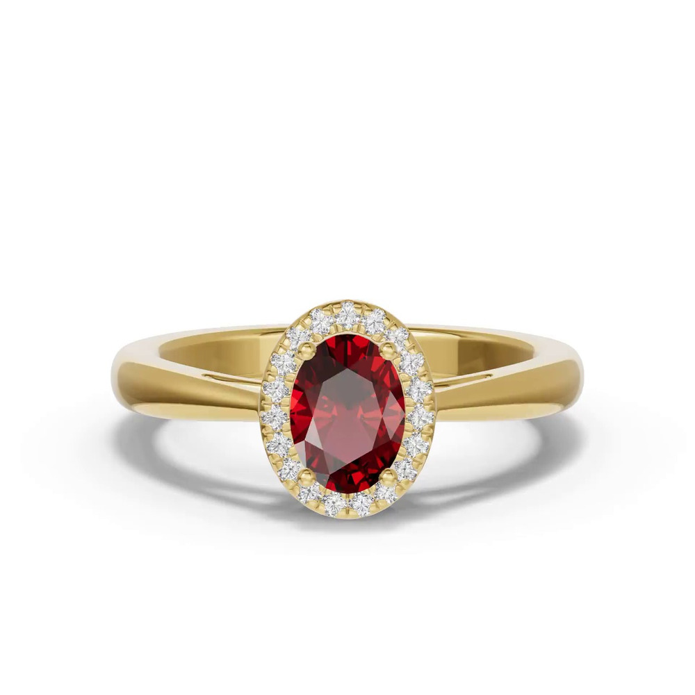 360 degree view of Oval Garnet Lab Diamond Halo Ring