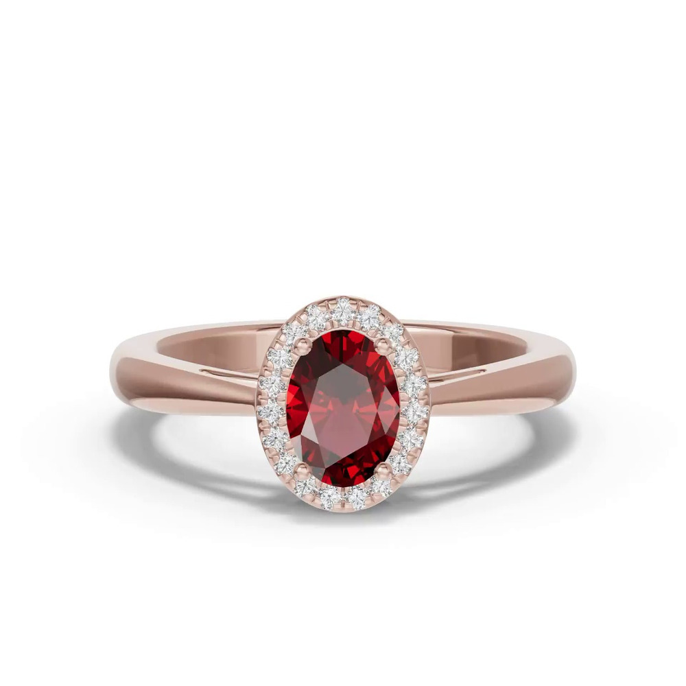 360 degree view of Oval Garnet Lab Diamond Halo Ring