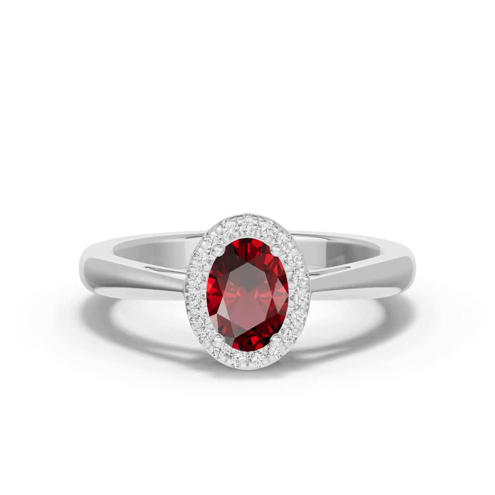 360 degree view of Oval Garnet Lab Diamond Halo Ring
