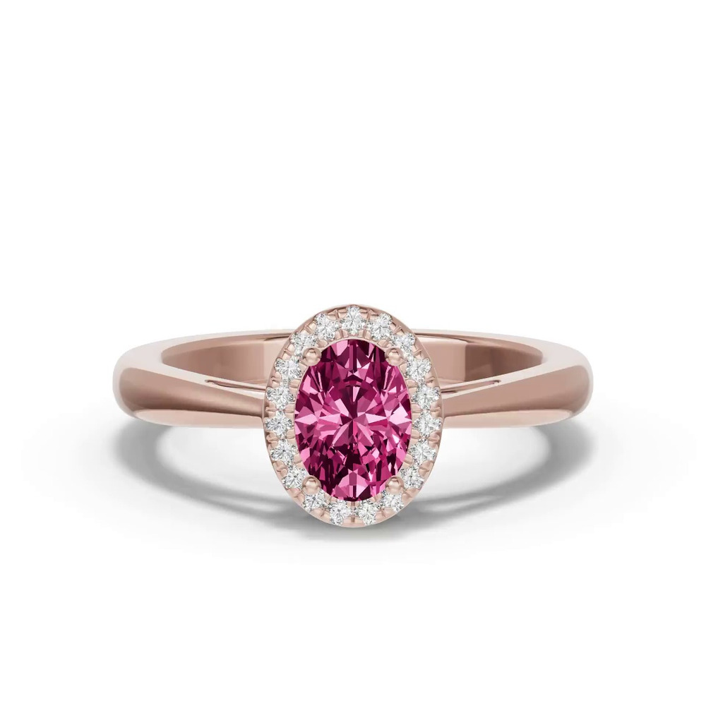 360 degree view of Oval Pink Tourmaline Lab Diamond Halo Ring