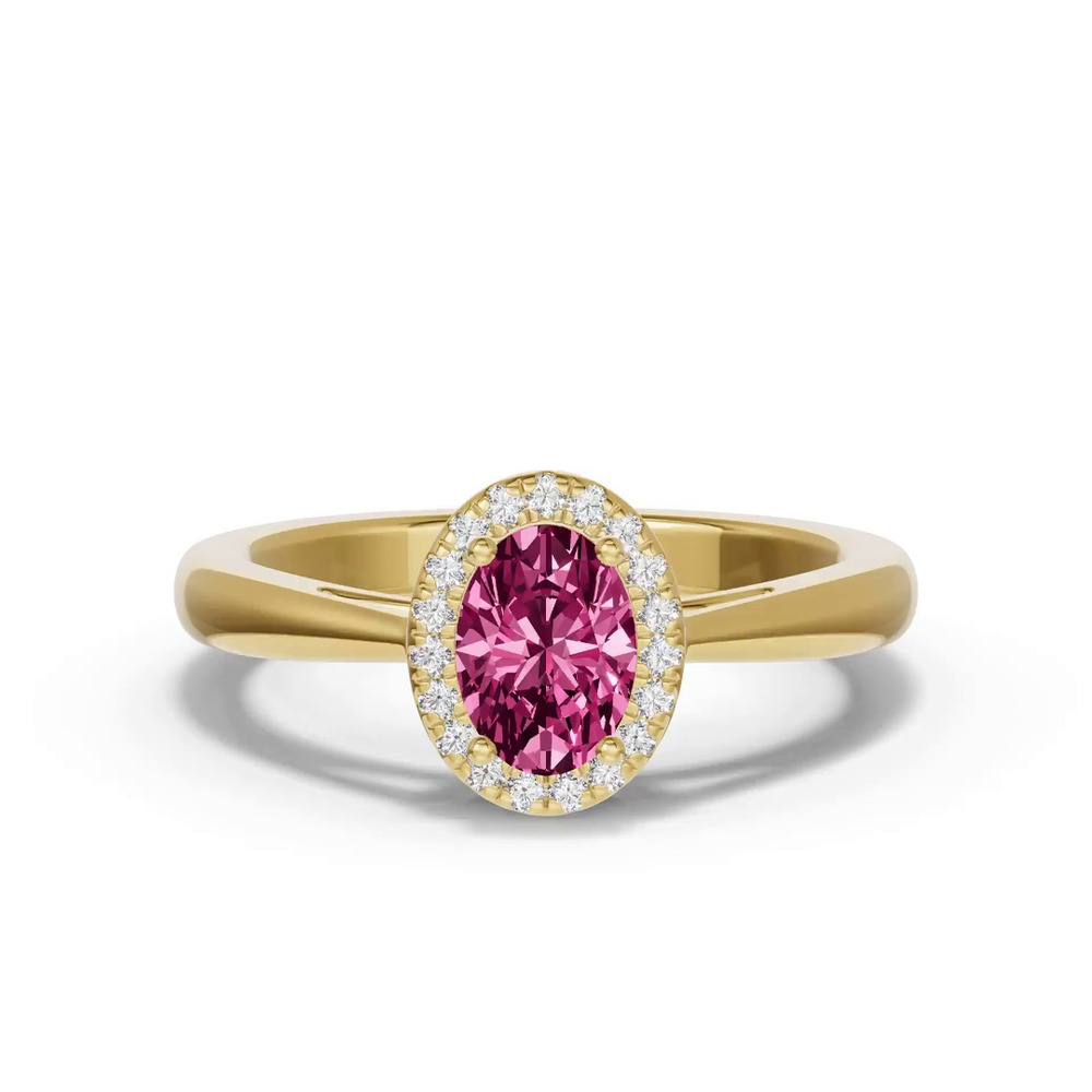 360 degree view of Oval Pink Tourmaline Lab Diamond Halo Ring