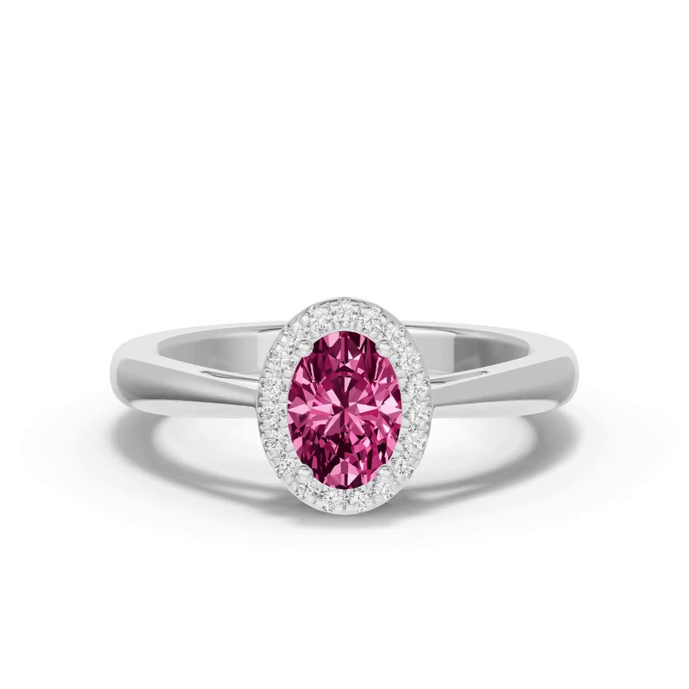 360 degree view of Oval Pink Tourmaline Lab Diamond Halo Ring
