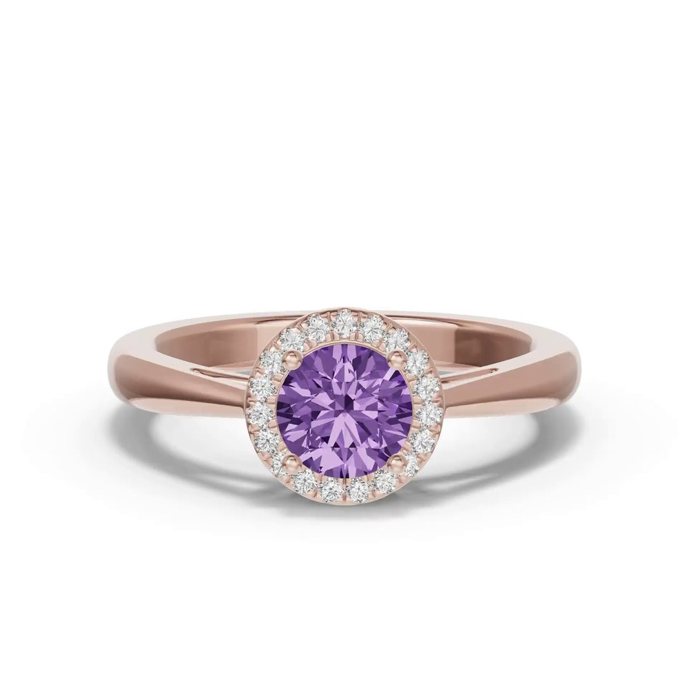 360 degree view of Round Amethyst Lab Diamond Halo Ring