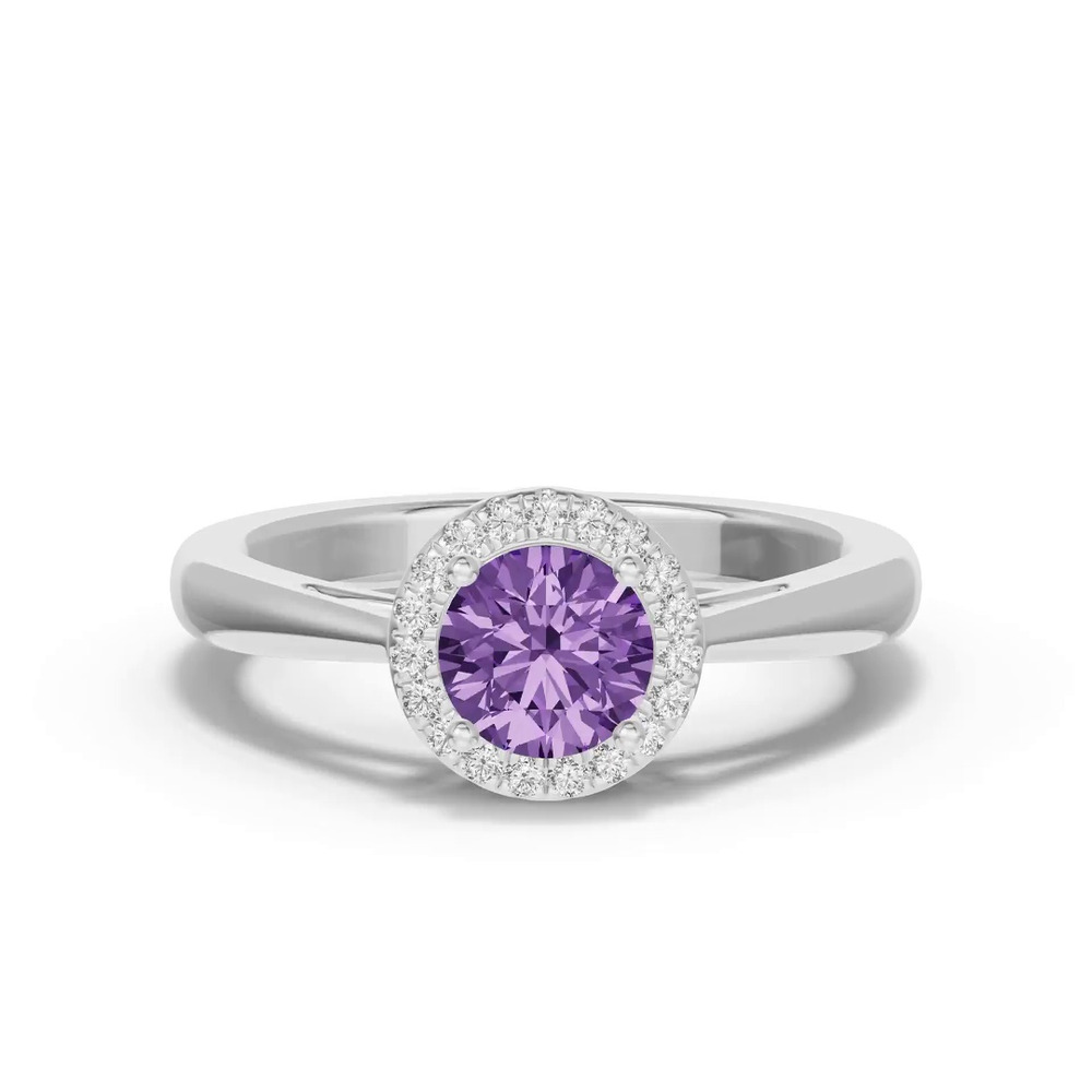 360 degree view of Round Amethyst Lab Diamond Halo Ring