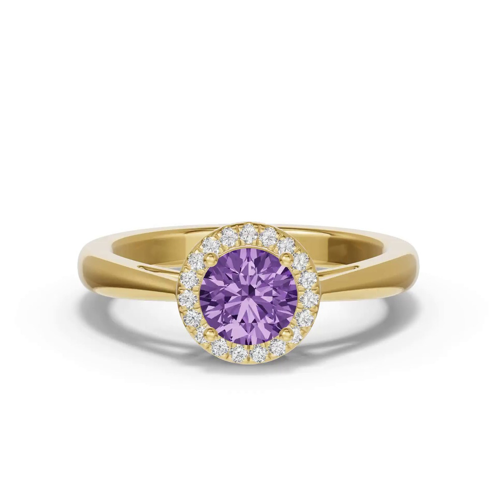 360 degree view of Round Amethyst Lab Diamond Halo Ring
