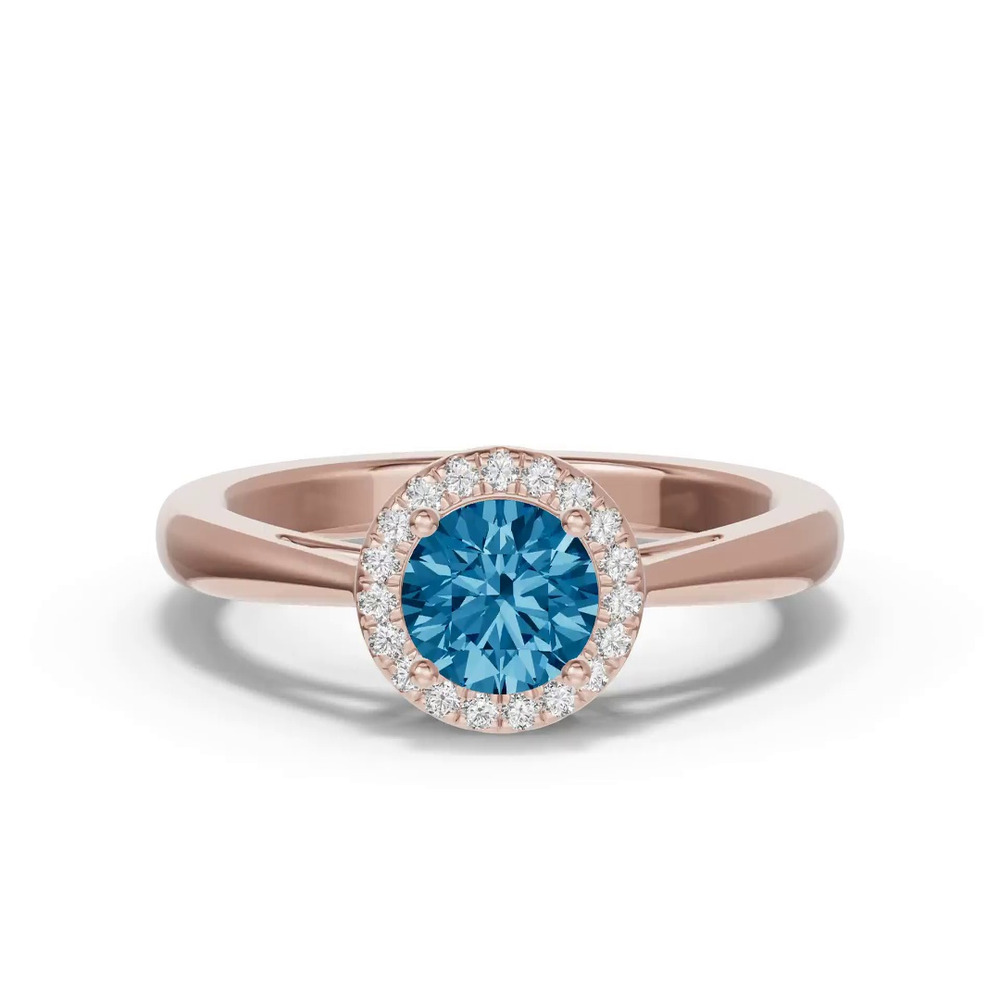 360 degree view of Round Blue Topaz Lab Diamond Halo Ring