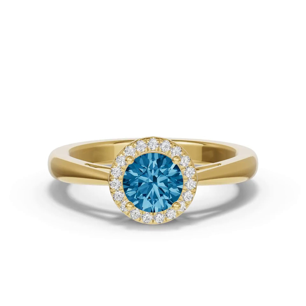 360 degree view of Round Blue Topaz Lab Diamond Halo Ring