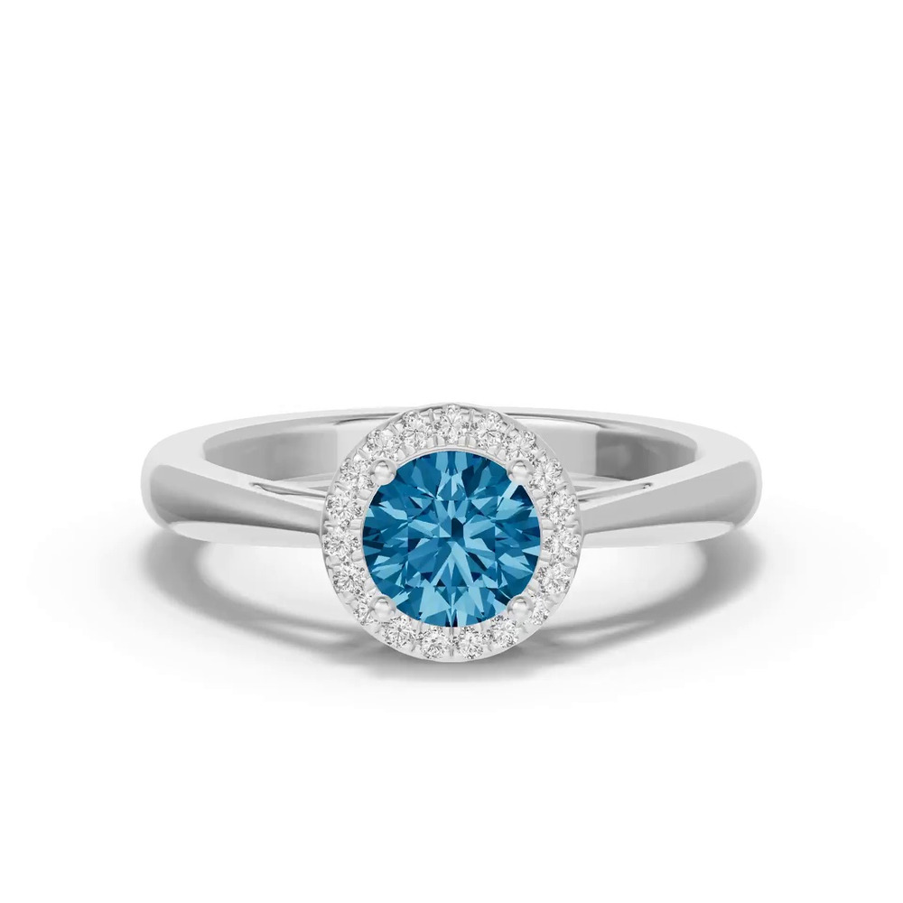 360 degree view of Round Blue Topaz Lab Diamond Halo Ring