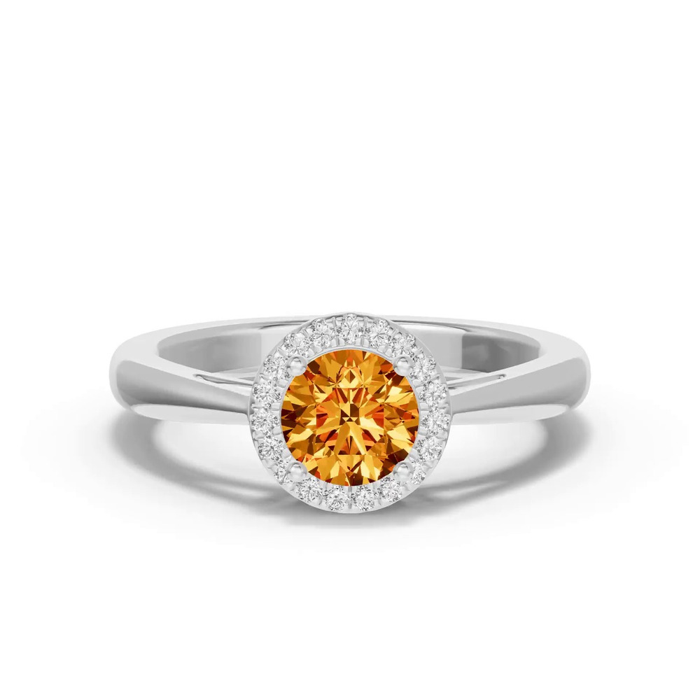 360 degree view of Round Citrine Lab Diamond Halo Ring