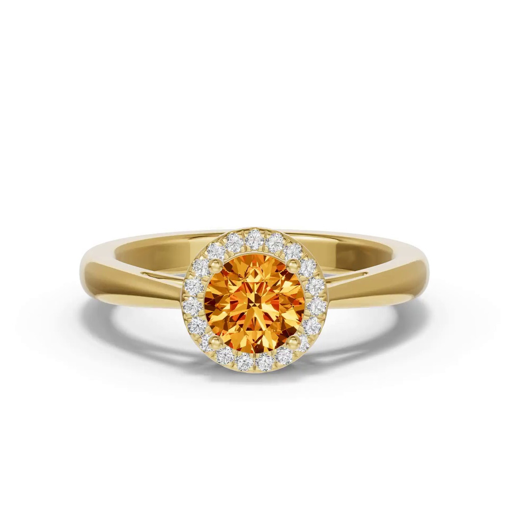 360 degree view of Round Citrine Lab Diamond Halo Ring