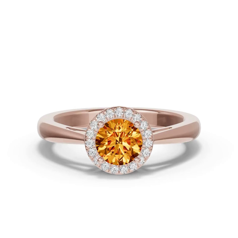 360 degree view of Round Citrine Lab Diamond Halo Ring