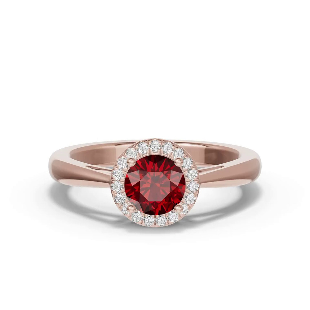 360 degree view of Round Garnet Lab Diamond Halo Ring