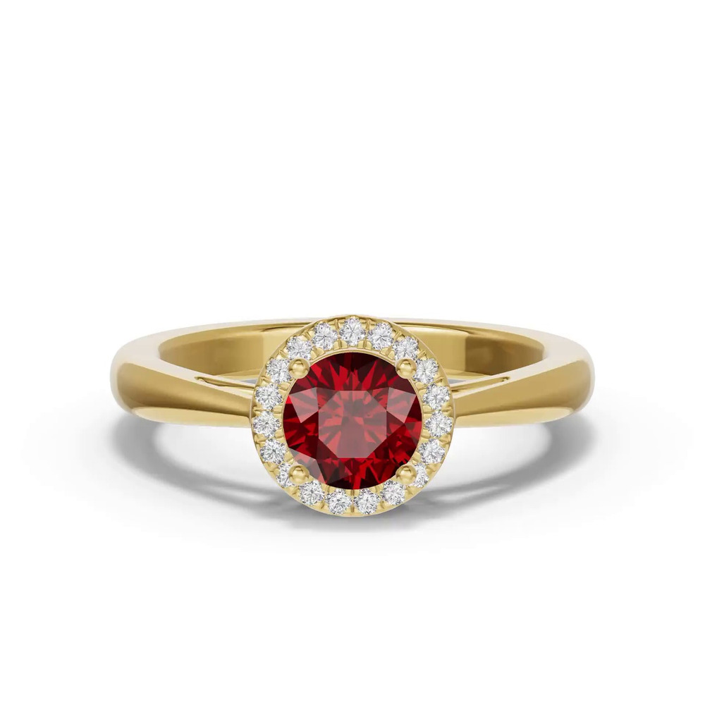 360 degree view of Round Garnet Lab Diamond Halo Ring