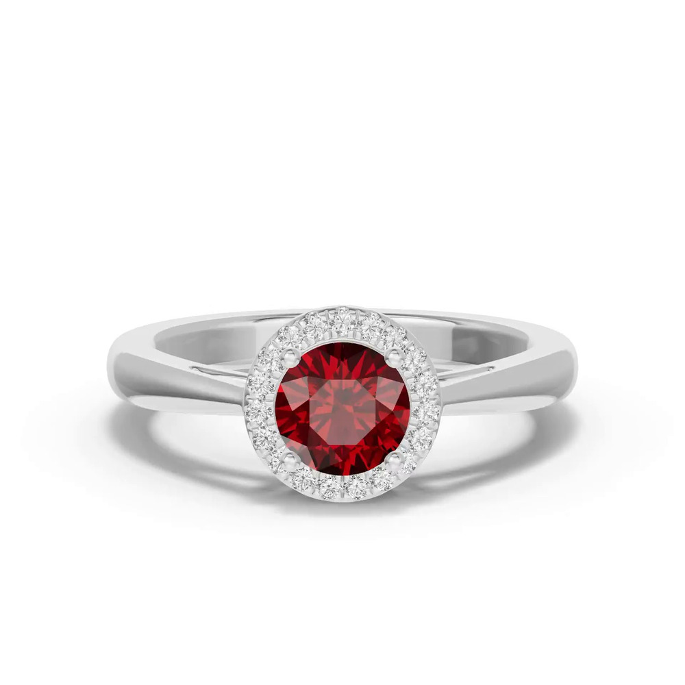 360 degree view of Round Garnet Lab Diamond Halo Ring