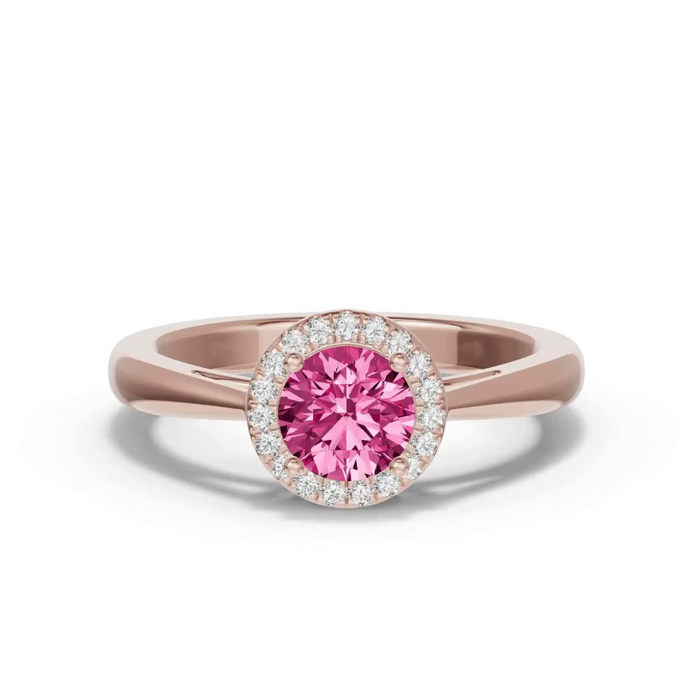 360 degree view of Round Pink Tourmaline Lab Diamond Halo Ring