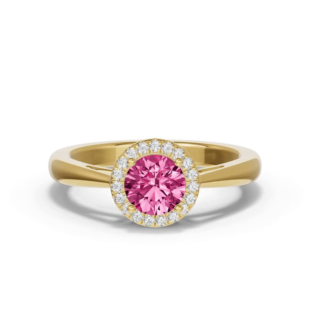 360 degree view of Round Pink Tourmaline Lab Diamond Halo Ring