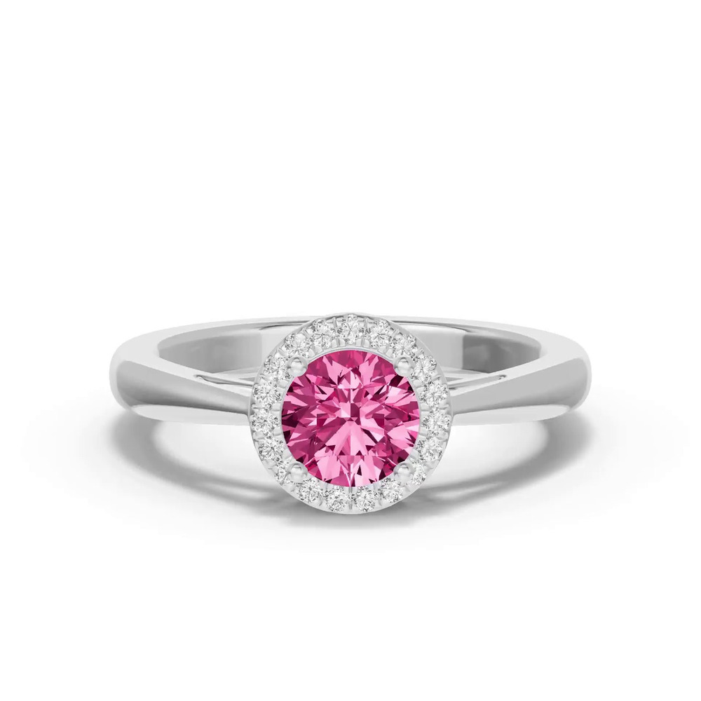 360 degree view of Round Pink Tourmaline Lab Diamond Halo Ring