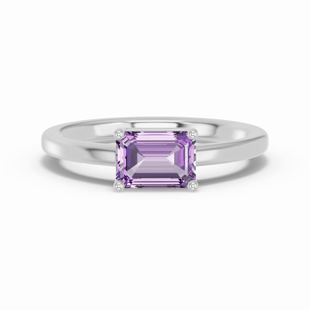 360 degree view of Emerald-Cut Amethyst East-West Silver Ring