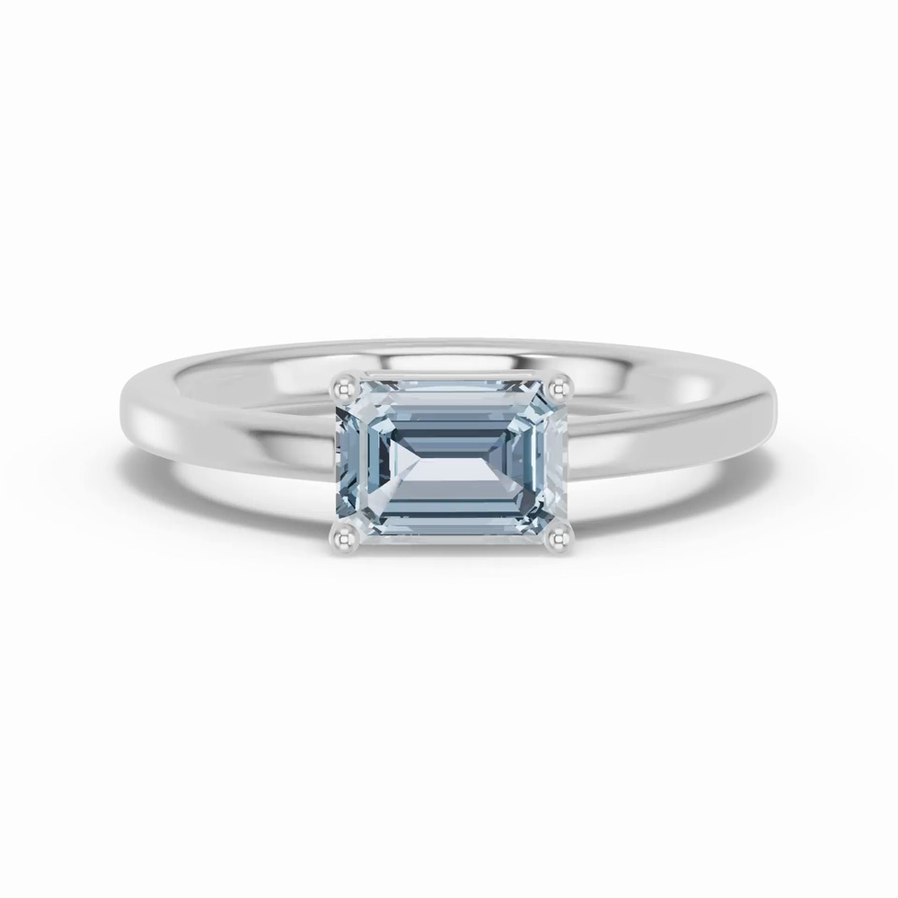 360 degree view of Emerald-Cut Aquamarine East-West Silver Ring