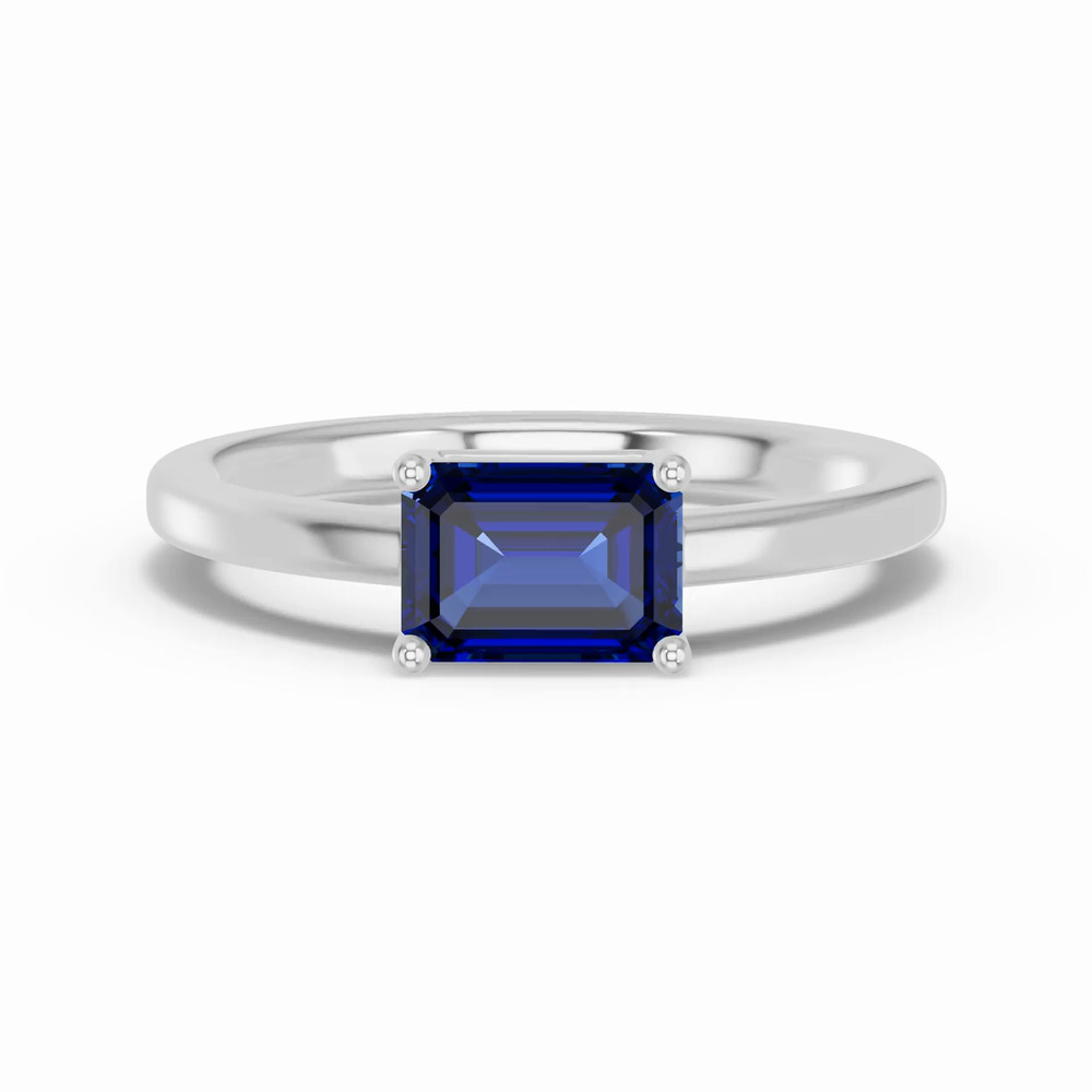 360 degree view of Emerald-Cut Sapphire East-West Silver Ring
