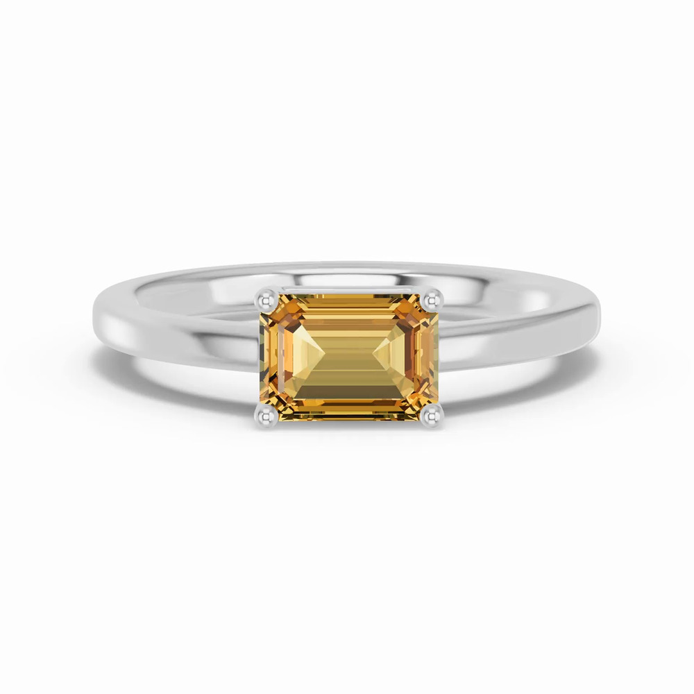 360 degree view of Emerald-Cut Citrine East-West Silver Ring