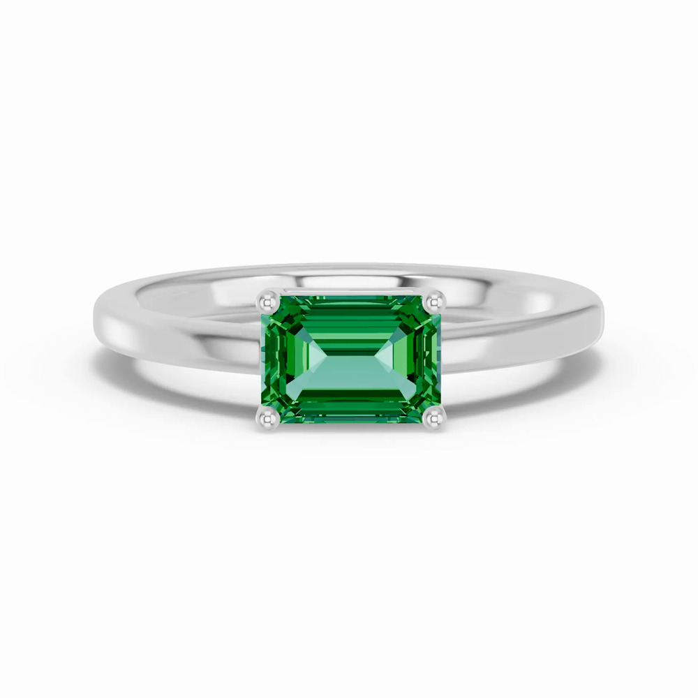 360 degree view of Emerald-Cut Emerald East-West Silver Ring