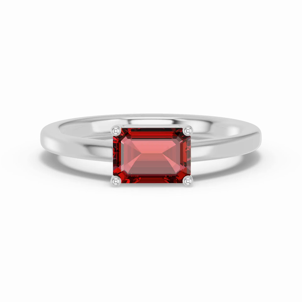 360 degree view of Emerald-Cut Garnet East-West Silver Ring