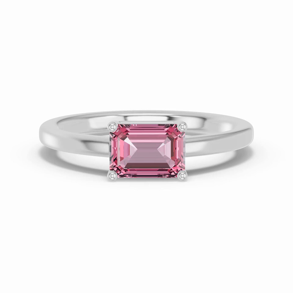 360 degree view of Emerald-Cut Pink Tourmaline East-West Silver Ring